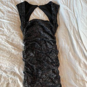 Nicole Miller Black Sequin Ruched Sheath Dress, Size 6
